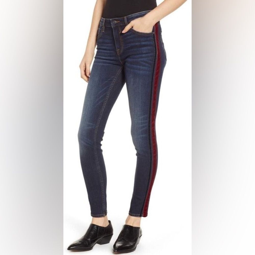 Vigoss Dark Blue Skinny Jeans with Red Side Stripe